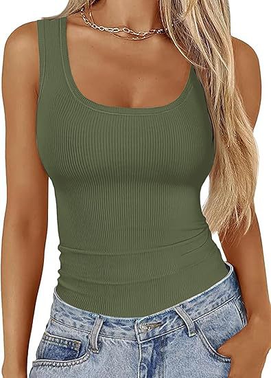 Women's Slim-fit Square Neck Sleeveless Cotton Top