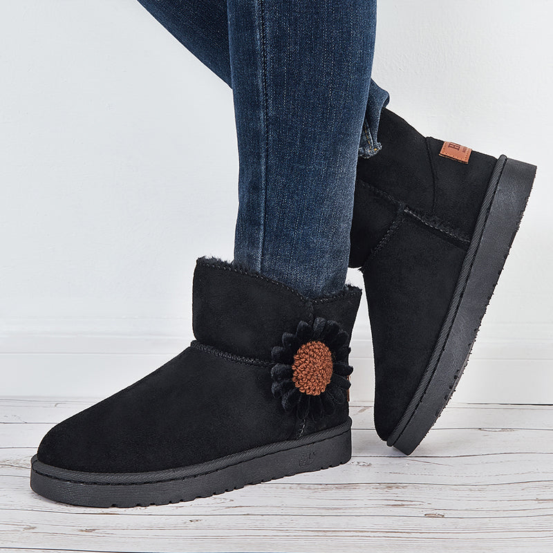 Warm Faux Fur Ankle Snow Boots Flower Winter Booties