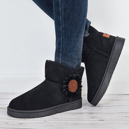 Warm Faux Fur Ankle Snow Boots Flower Winter Booties