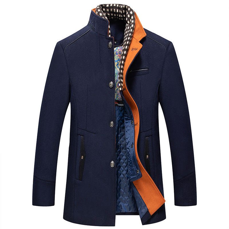 Men's Classic Wool Slim Fit Stand Collar Overcoat