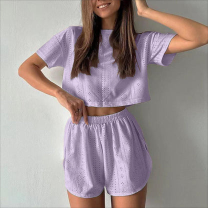 Women's Casual Cotton Crop Top and Slit Shorts Set