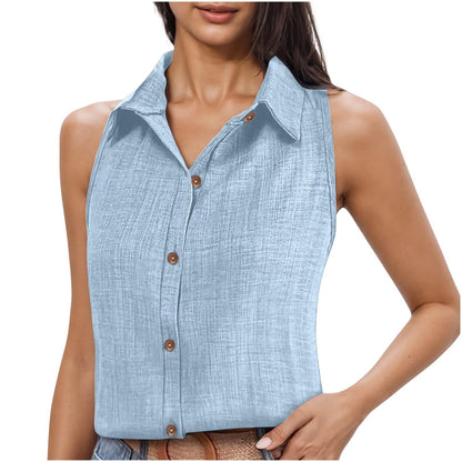 Women's Classic Cotton Button Sleeveless Shirt