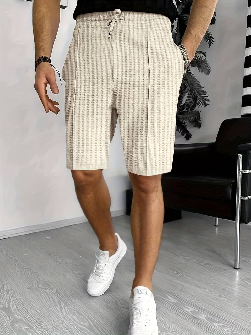 Casual Waffle Knit Drawstring Shorts with Pockets
