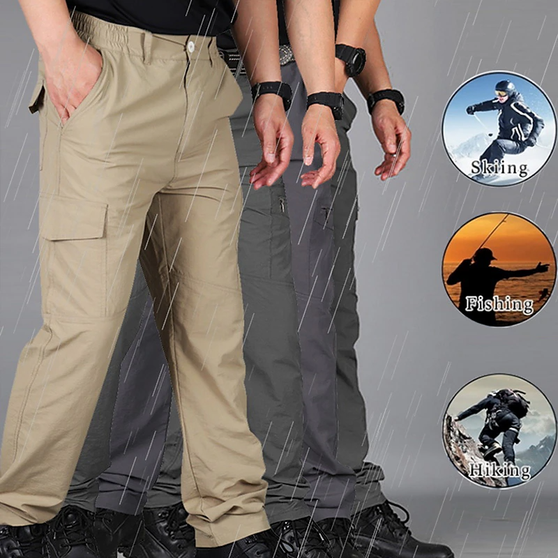 Men's Waterproof Cargo Work Pants Hiking Tactical Pants Military Ripstop Resistant Multi Pockets