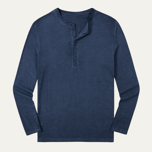 Classic Men's Long Sleeve Henley Shirt - Comfortable Cotton Tee - OutfitLondon