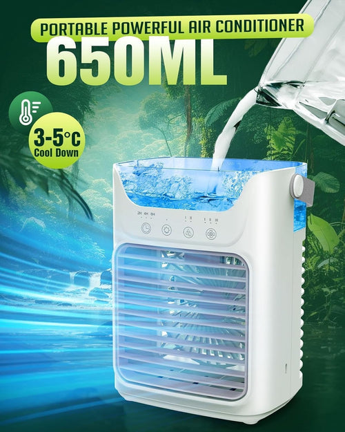 Portable Air Conditioner Fan – 3 Speeds & Colorful LED Lights