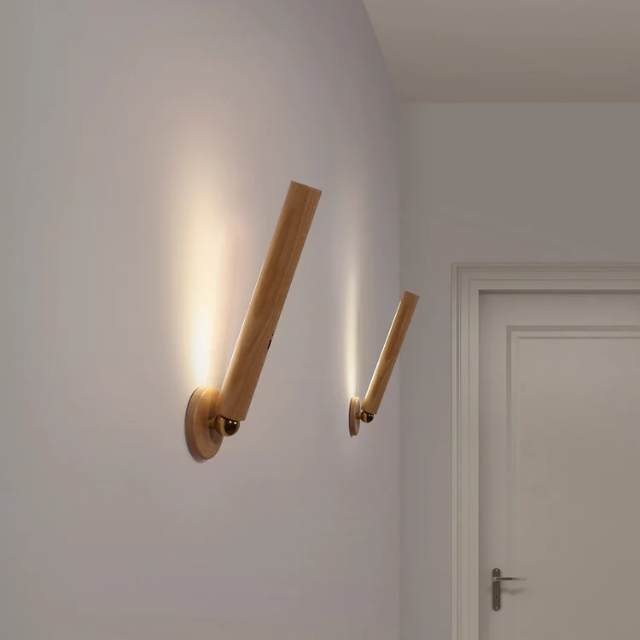 Rotatable Wooden LED Wall Lamp - Magnetic Detachable & Stepless Dimming Rechargeable Wall Light