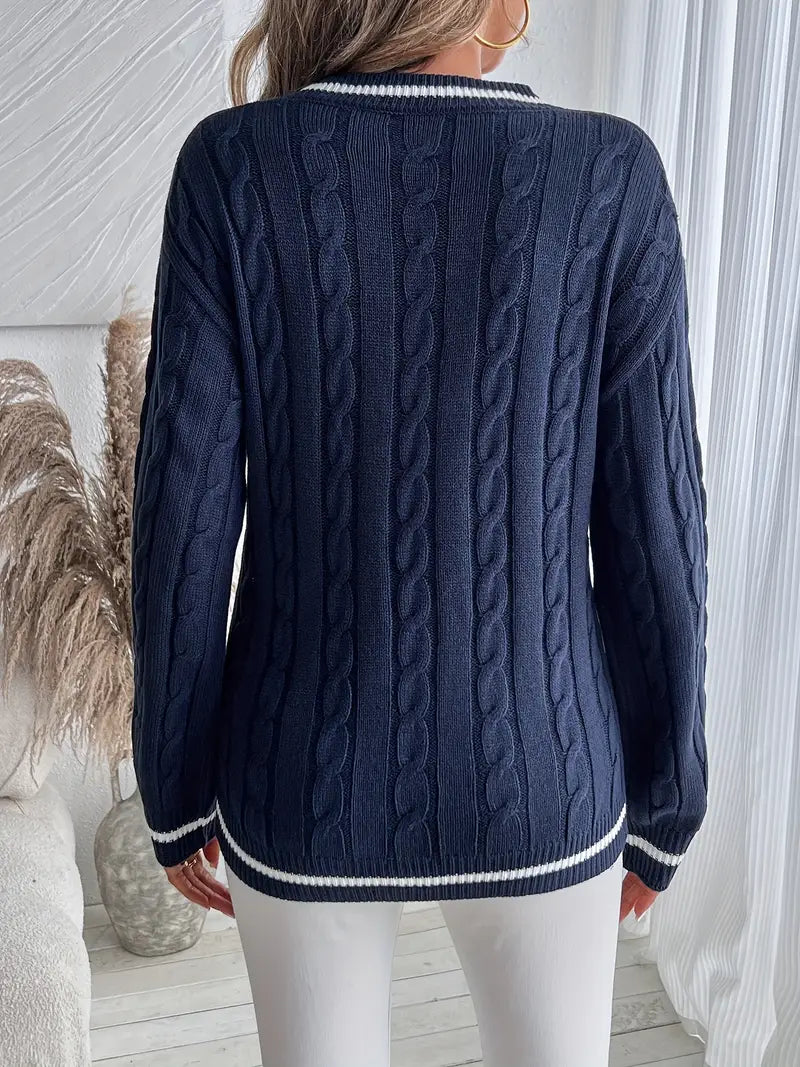 Alison | Women's V-Neck Cable Knit Sweater - Image 5