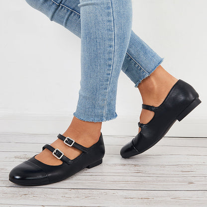 Ruond Toe Low Heel Mary Jane Pumps Buckle Dress Shoes