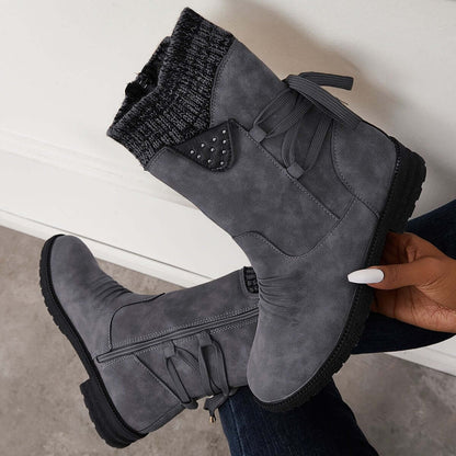 Waterproof Suede Block Heel Ankle Boots Side Zipper Booties