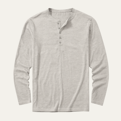 Classic Men's Long Sleeve Henley Shirt - Comfortable Cotton Tee