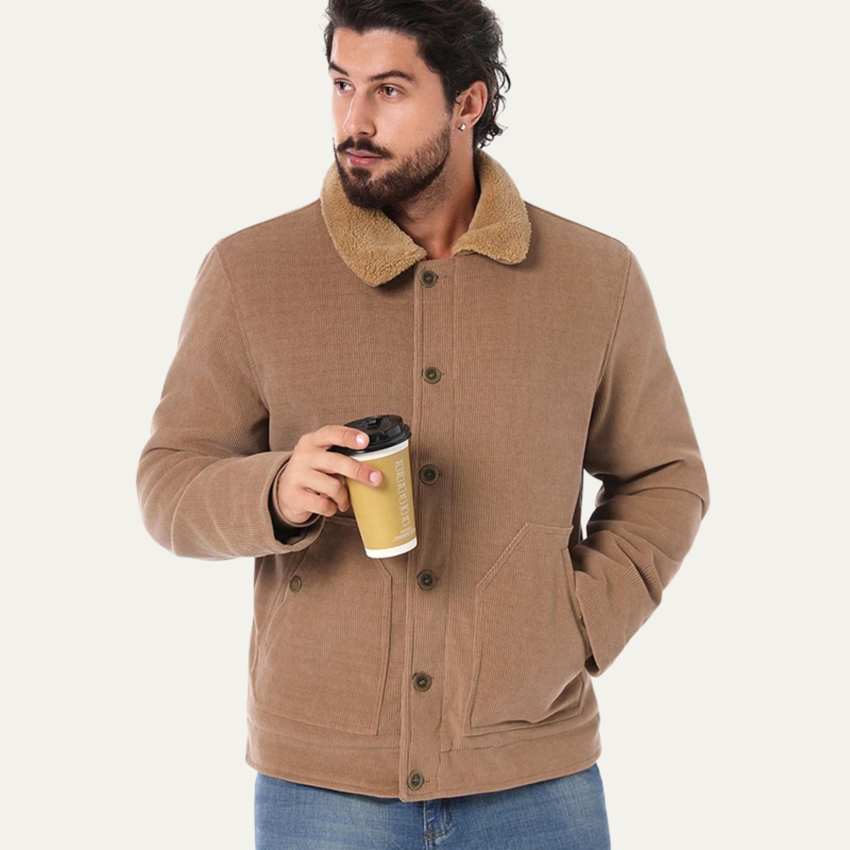 Warm Mens Fleece Lined Corduroy Jacket