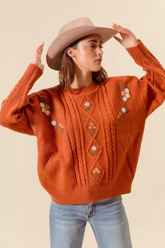Women's Vintage Floral Crew Neck Sweater - OutfitLondon