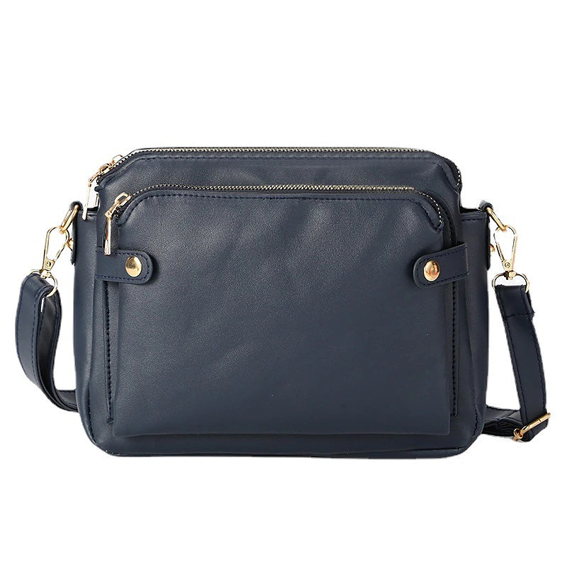Three-Layer Crossbody Leather Shoulder Bag & Clutch