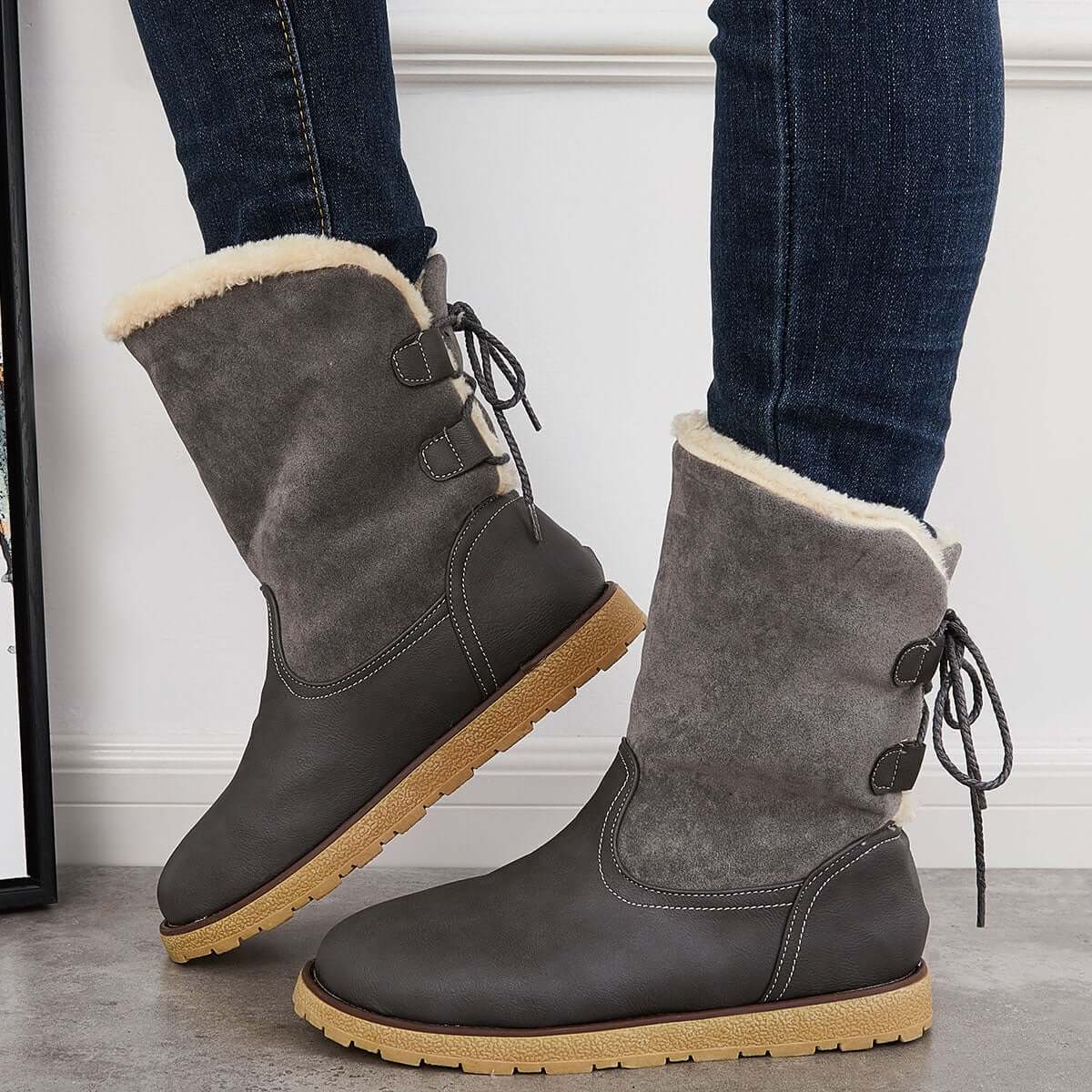 Non Slip Waterproof Snow Anke Boots Warm Fur Lined Booties