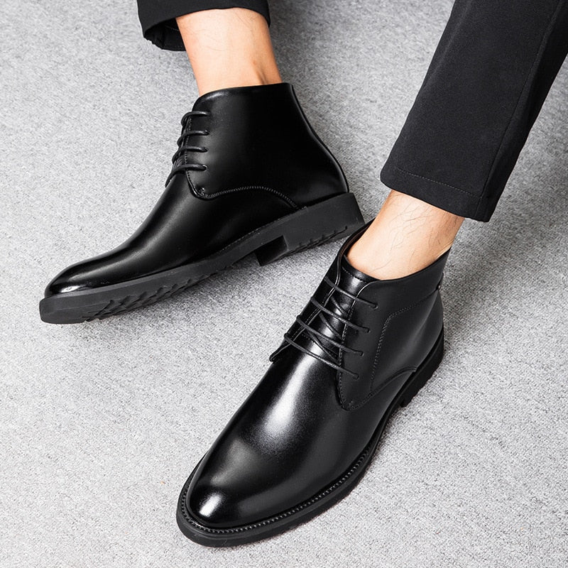 Men's Elegant Leather Low Heel Boots with Non-Slip Sole