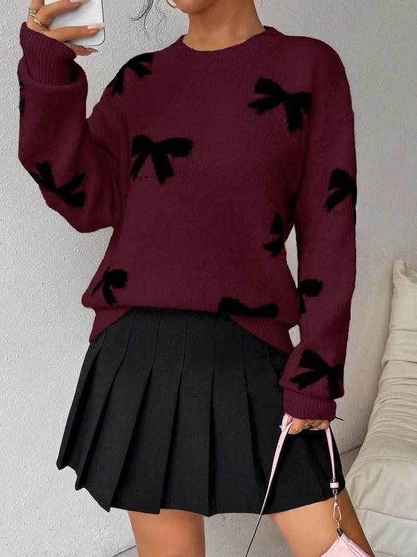Stylish Bow Pattern Crew Neck Winter Sweater