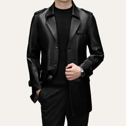 Classic Men's Dark Brown Executive Leather Trench Coat