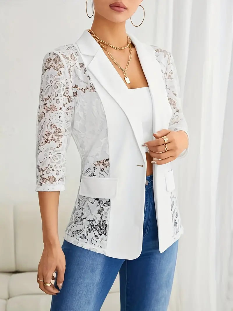 Elegant Ladies White Crochet Jacket - OutfitLondon