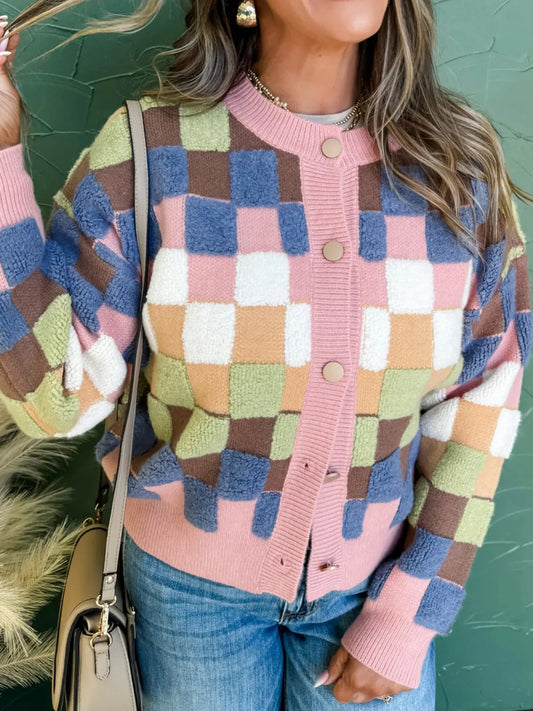 Traditional Check Open Cardigan Sweater - OutfitLondon