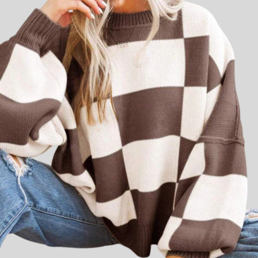 Comfy Plaid Crew Neck Long Sleeve Sweater