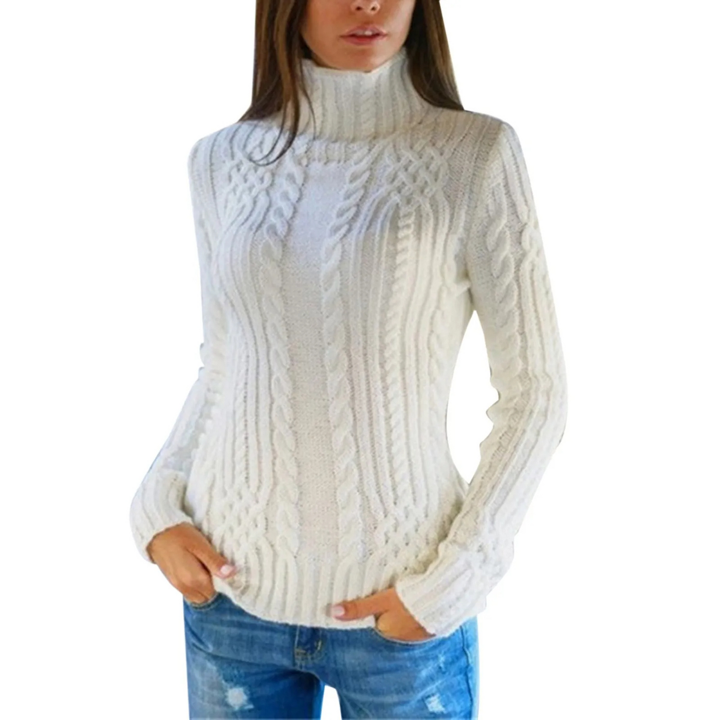 Warm Soft Cable Knit Turtleneck Sweater