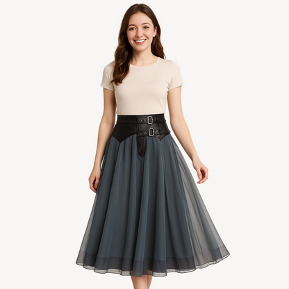 Flowy Black Long Skirt for Women Chiffon - OutfitLondon