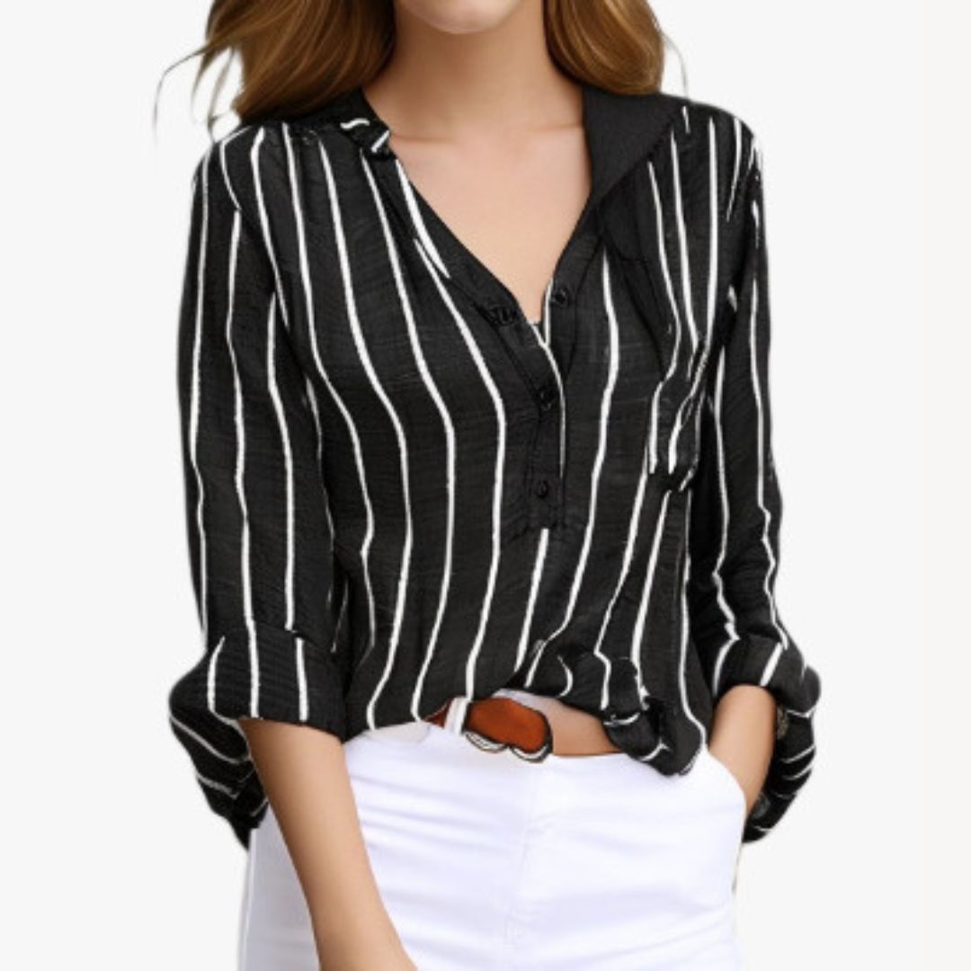 Casual Striped Women's Cotton Shirt - OutfitLondon