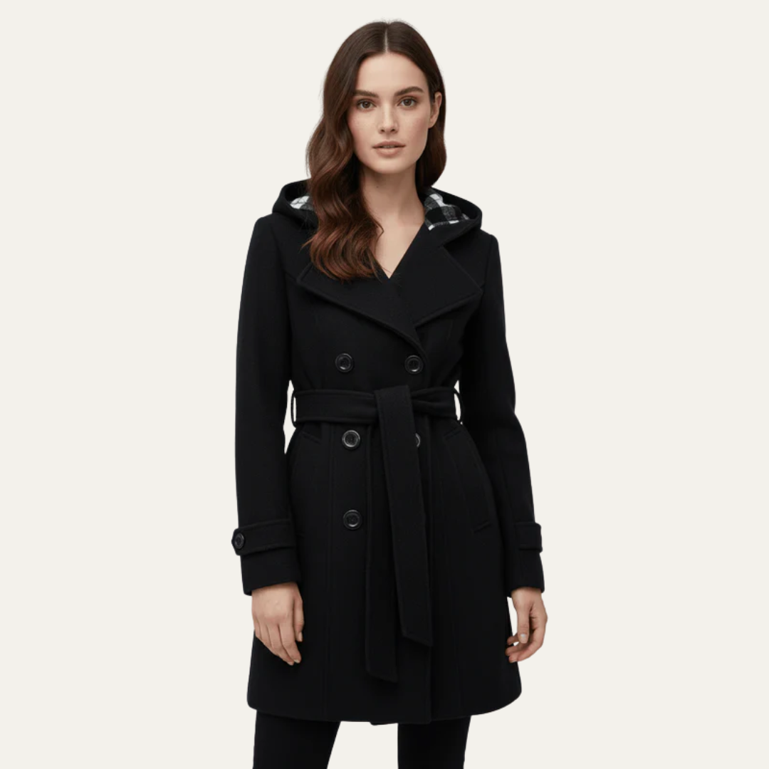 Warm Women's Hooded Wool Trench Coat