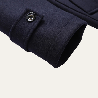 Classic Men's Wool Long Overcoat with Lapel Collar
