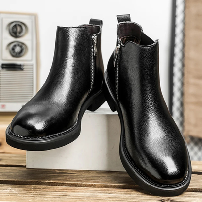 Classic Brown Leather Men's Ankle Boots Side Zip