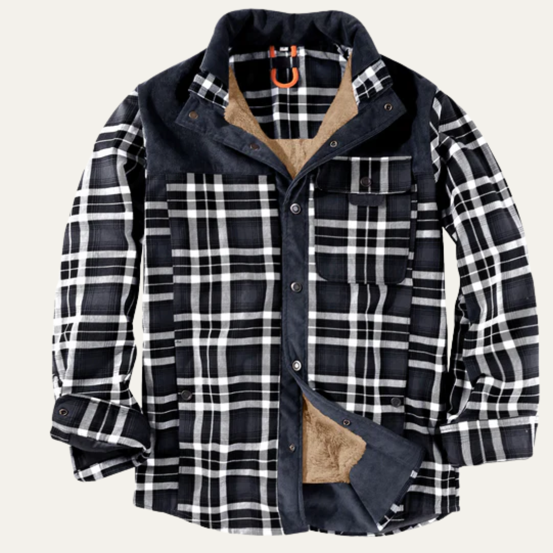 Warm Plaid Men's Flannel Jacket with Faux Fur Inside