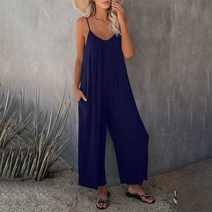 Women's Loose Fit Pocket Jumpsuit Tank Top