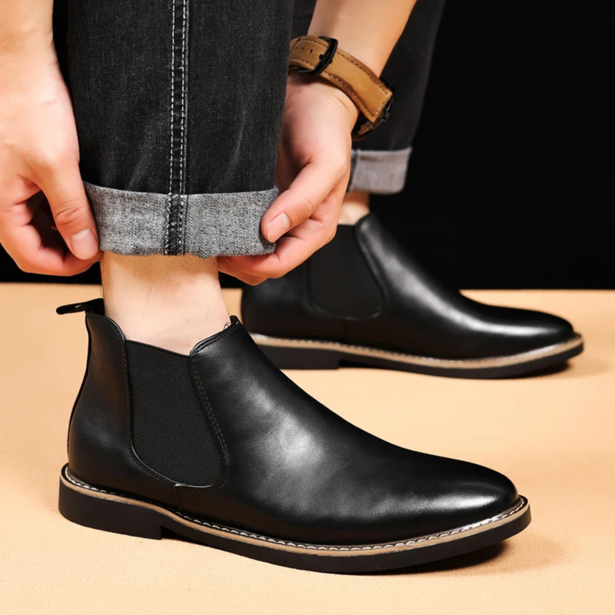 Classic Men's Genuine Leather Ankle Boots