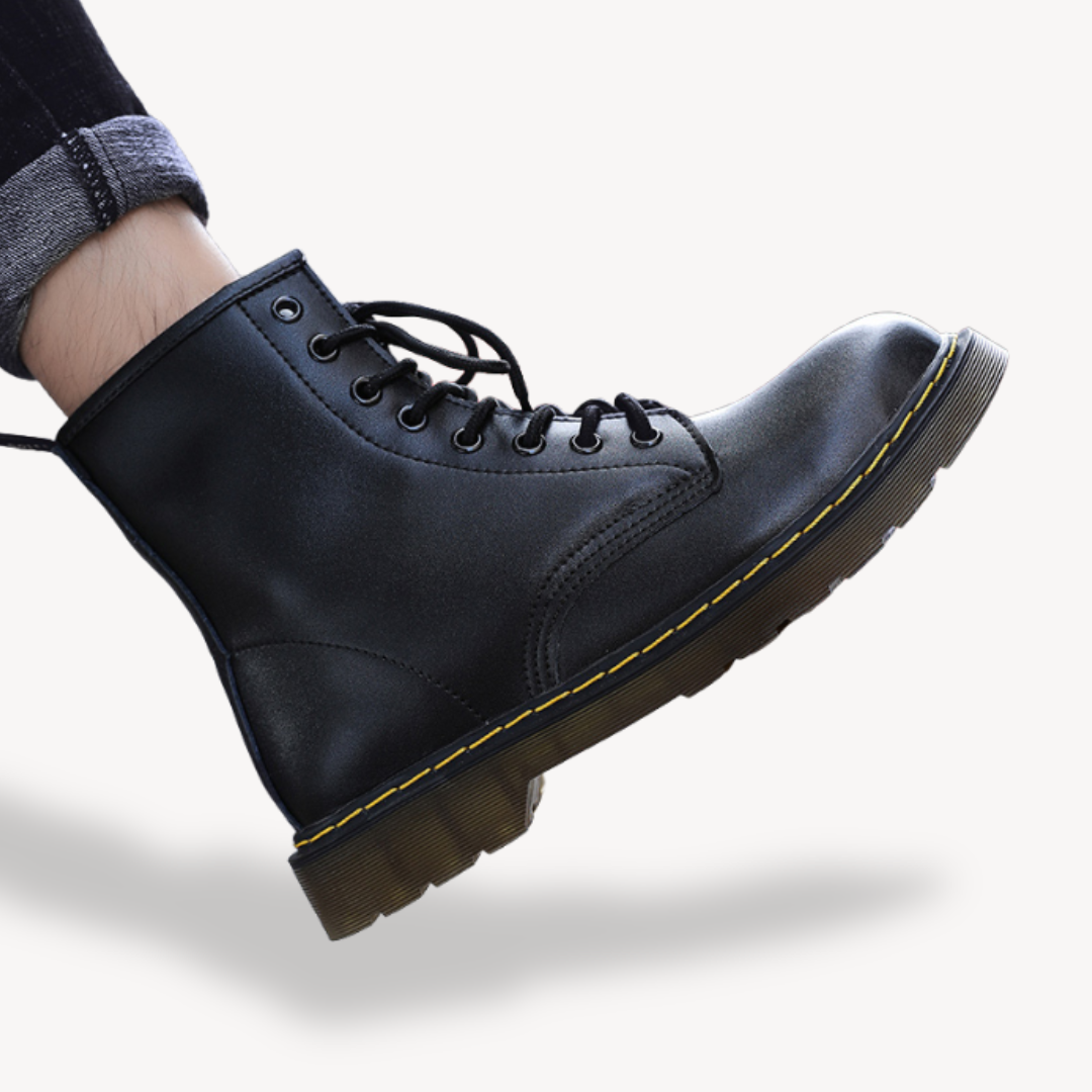 Tough Leather Military Boots - Waterproof Ankle Footwear - OutfitLondon