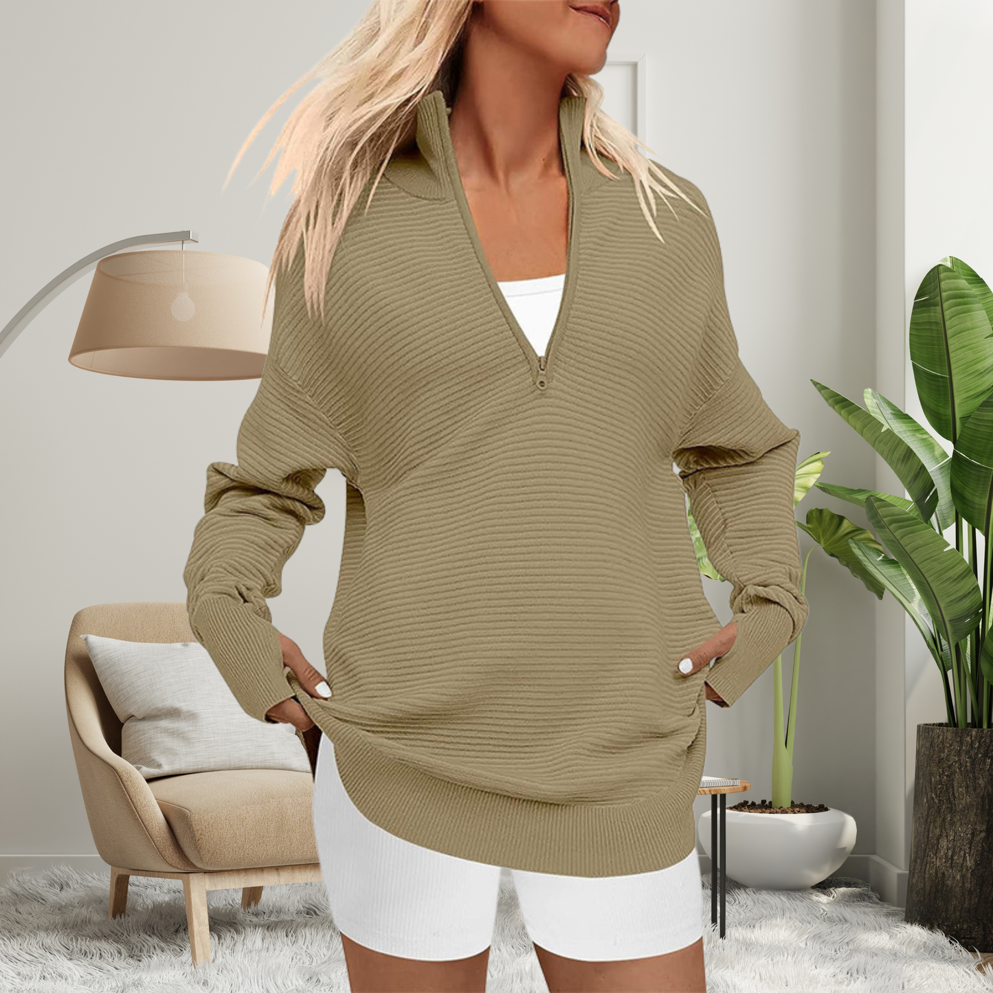 Soft Quarter Zip Long Sleeve Winter Sweater