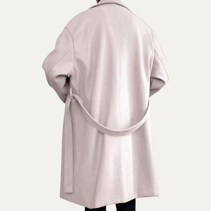 Classic Mens Wool Overcoat with Waist Belt