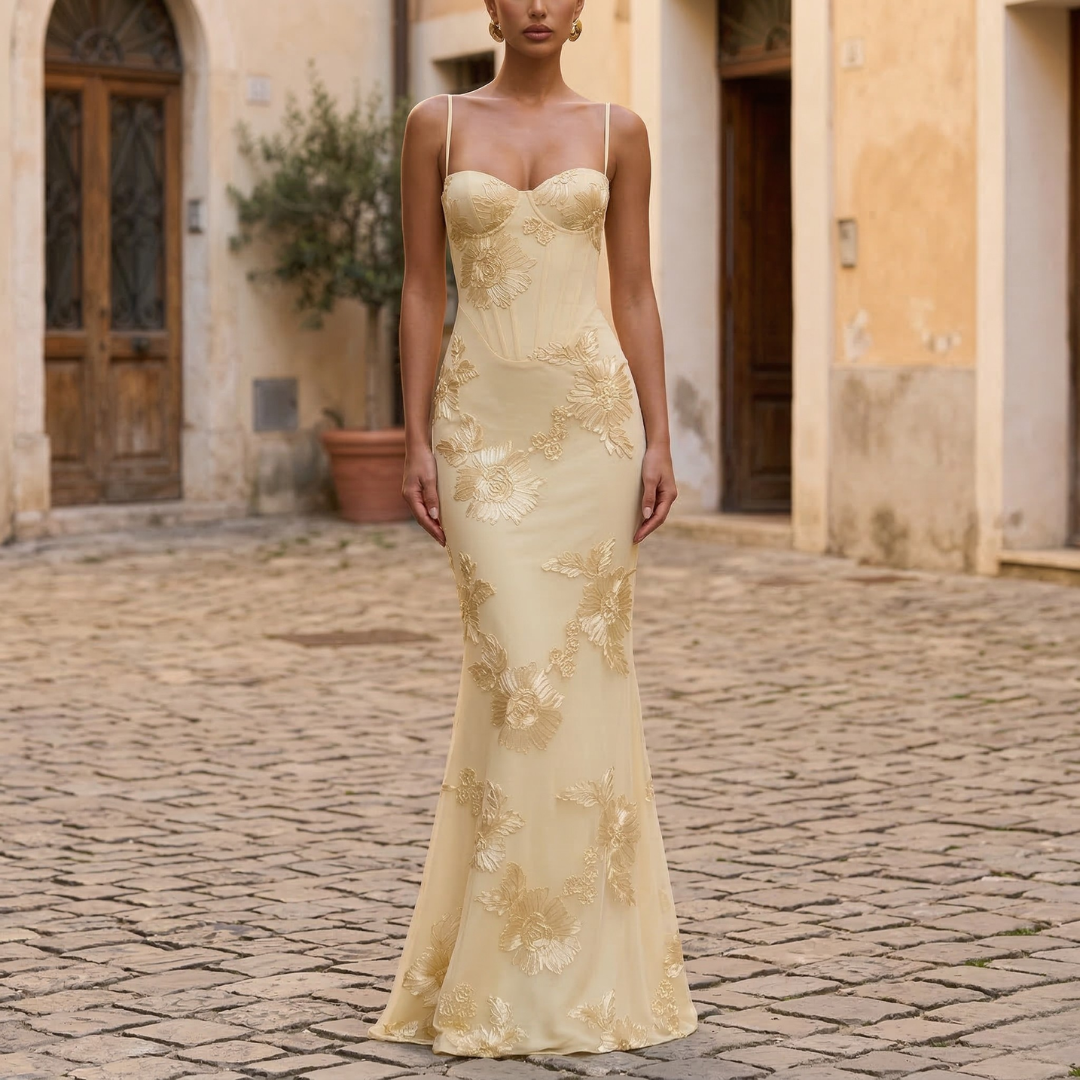 Ladies Elegant Floral Floor Length Prom Dress