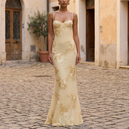 Ladies Elegant Floral Floor Length Prom Dress