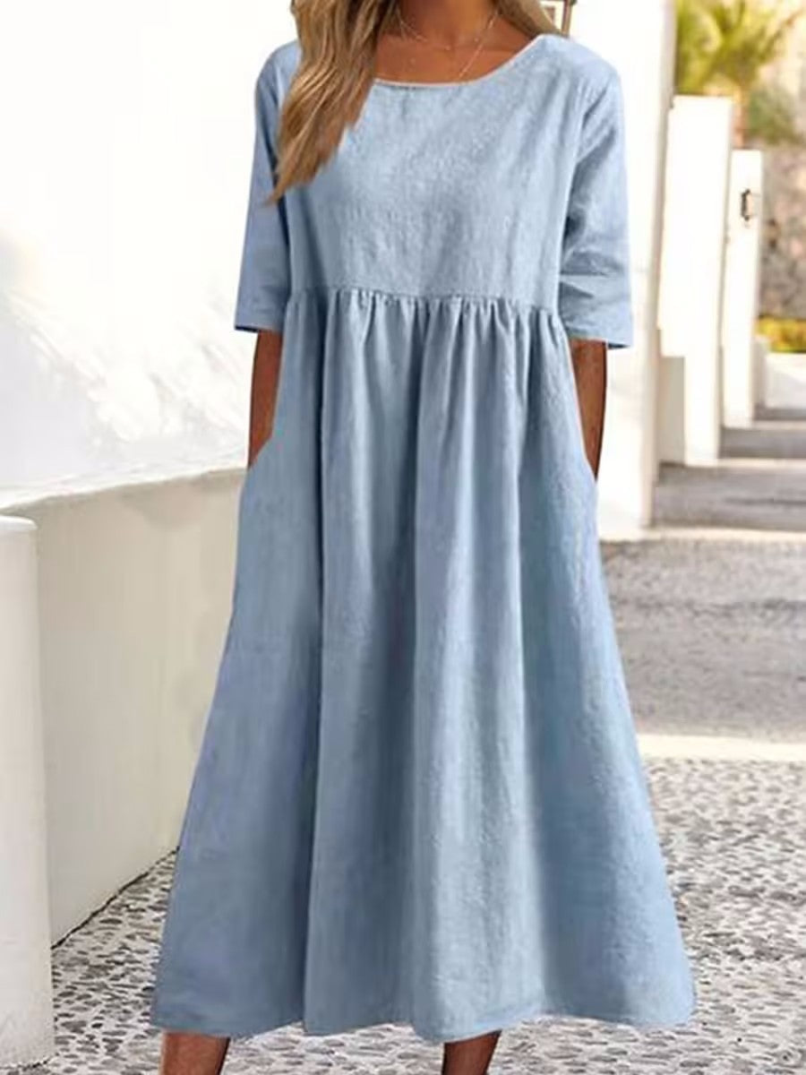Comfortable Summer Short Sleeve Midi Dress