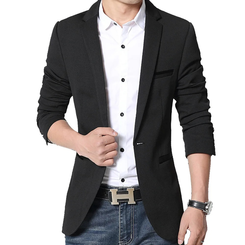 Simple Slim Fit Mens Blazer with Side Pockets