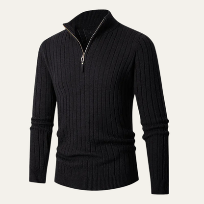 Warm Crew Neck Ribbed Knit Half Zip Sweater