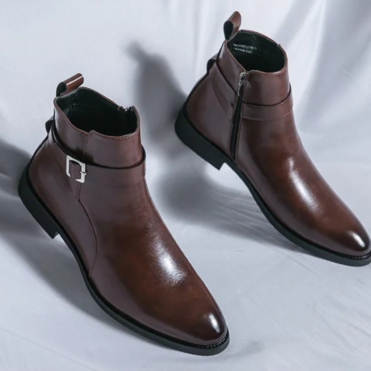 Men's Premium Leather Ankle Boots with Zipper and Grip Sole