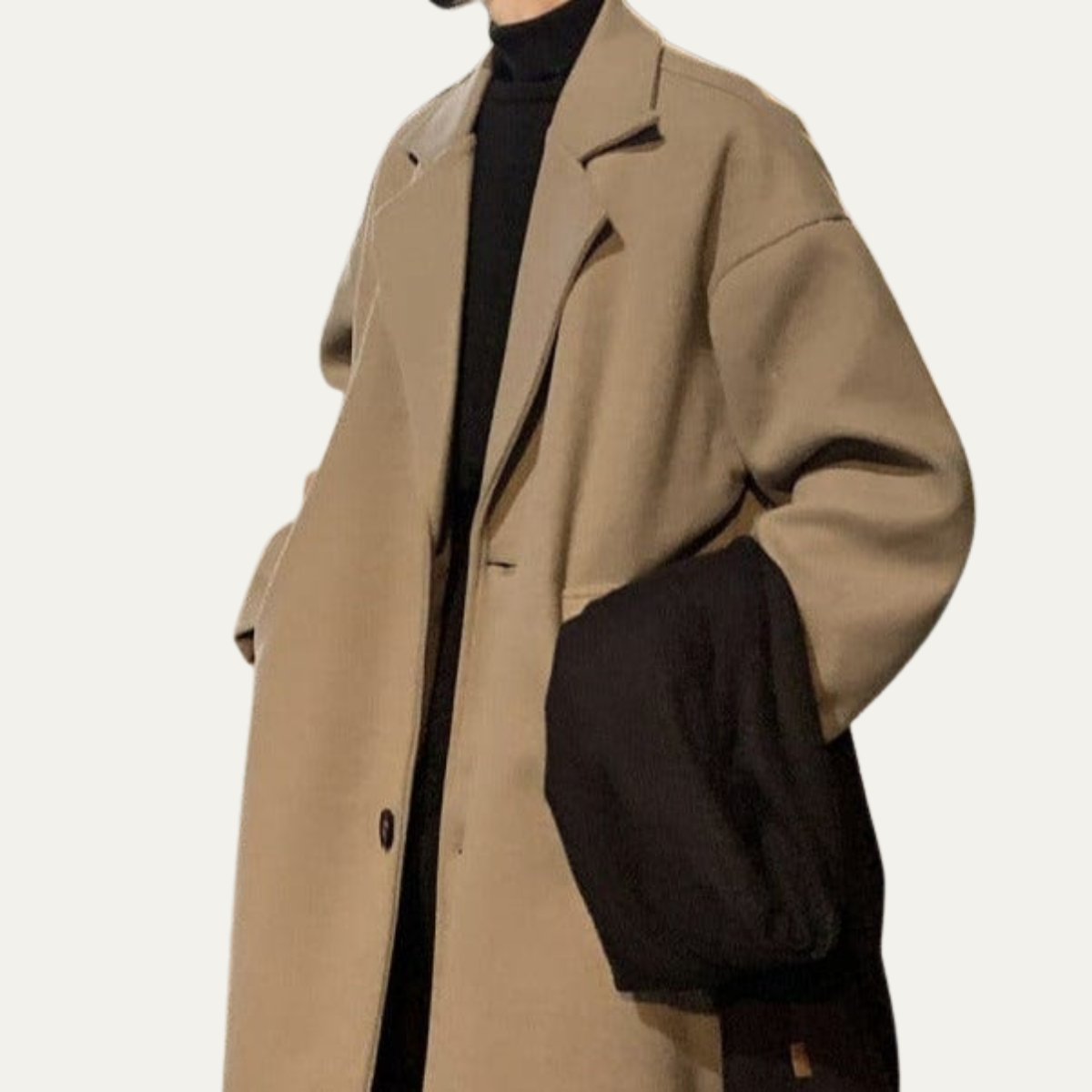 Classic Tan Wool Overcoat for Men with Belt
