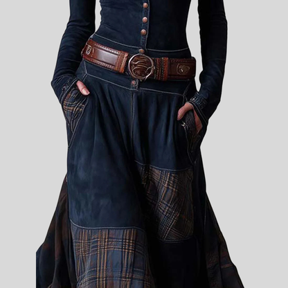 Classic Suede Plaid Maxi Dress