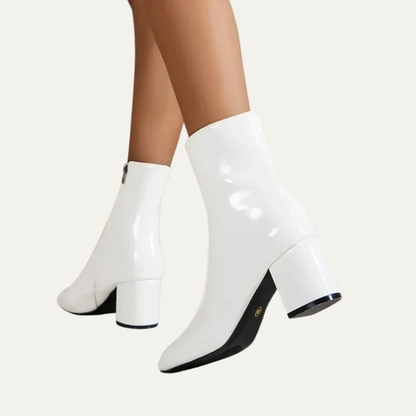 Glossy Black Heel Ankle Boots