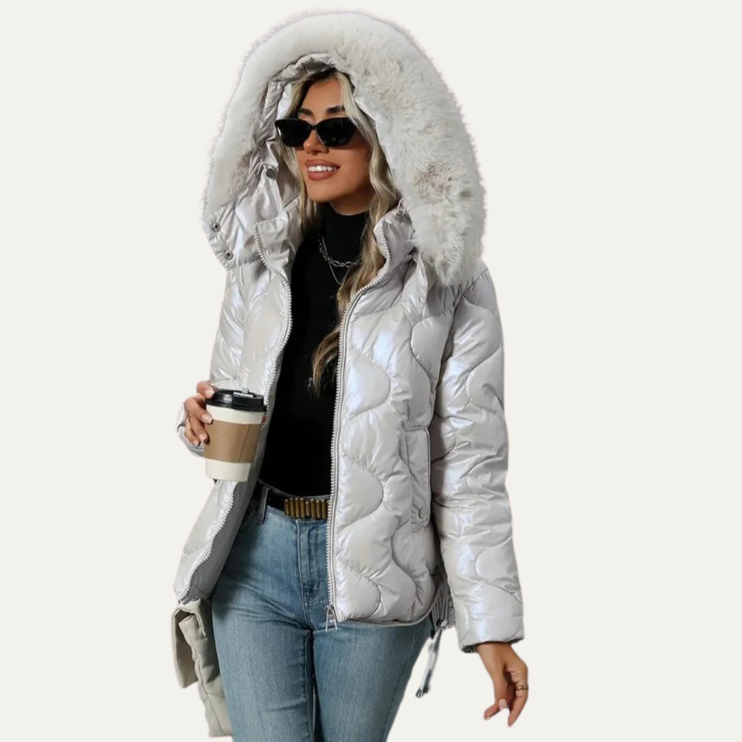 Shiny Insulated Puffer Coat for Women - OutfitLondon