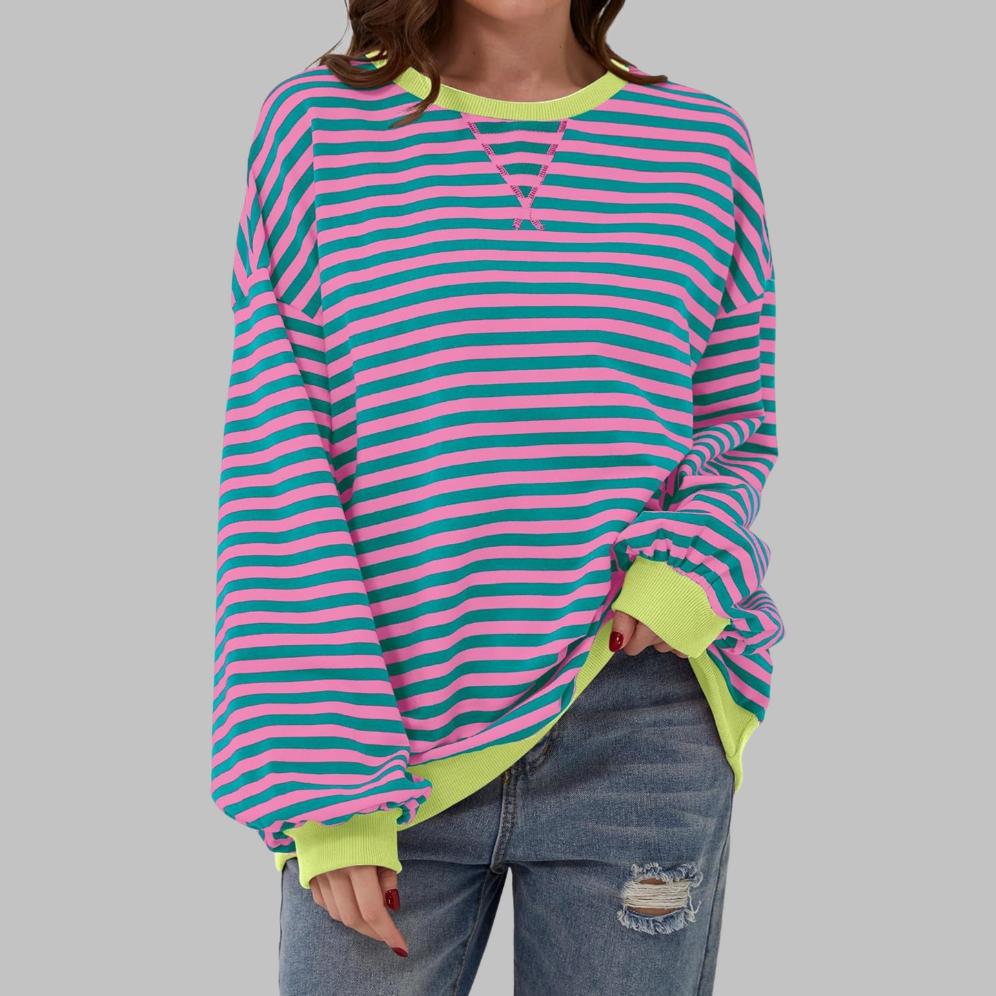 Relaxed Fit Striped Crew Neck Sweatshirt