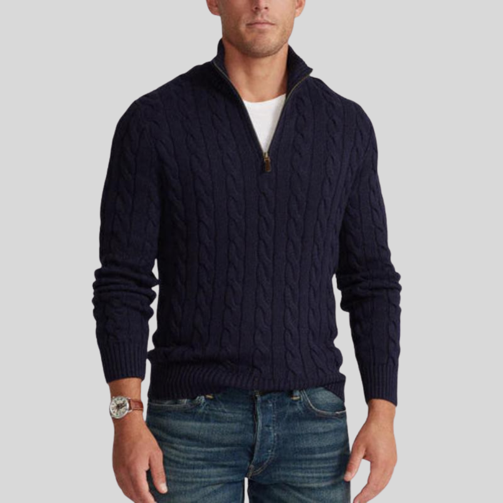 Men's Warm Crew Neck Quarter Zip Jumper Sweater
