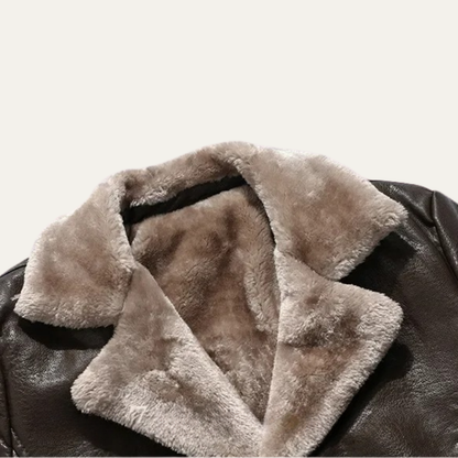 Men's Synthetic Leather Coat with Fleece Lining